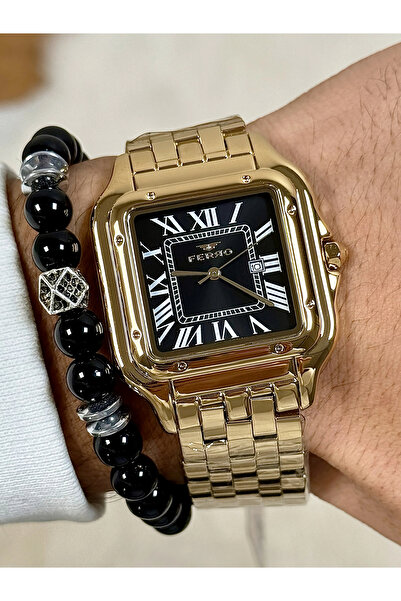 FERRO Sarı Çelik Kordon Erkek Kol Saati FL21622AWT-B2 3 ATM Su Geçirmez 2 Yıl Garantili Bileklik Hediye