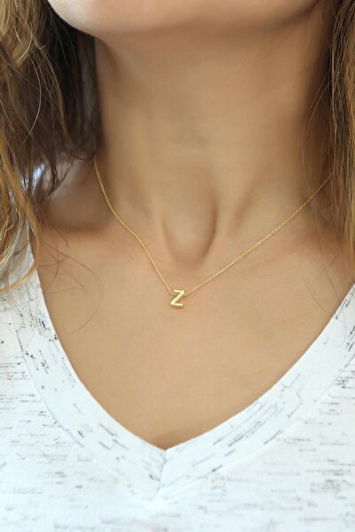 Azuris Silver Azuris 925 Ayar Gümüş Üç Boyutlu Z Harfli Harfi Kolye