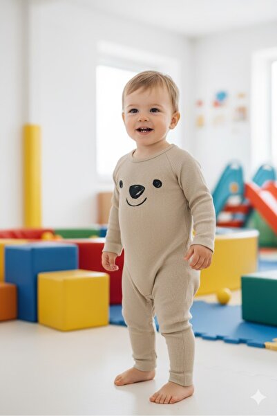 Milk & Muffin Cream Color Long Sleeve Baby Romper with Ears