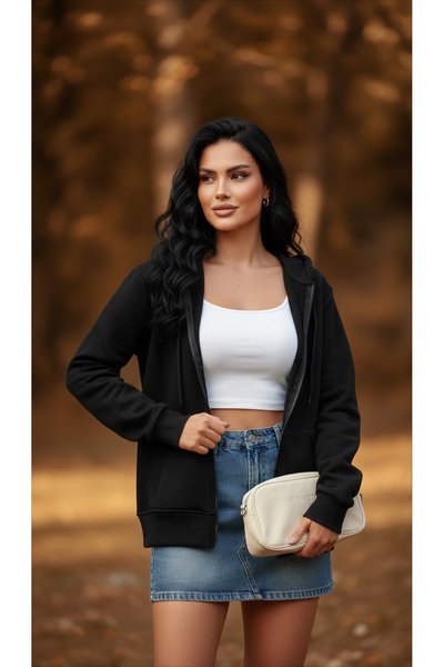 Pure Co. سترة صوفية سادة بغطاء للرأس وسحاب للسيدات - البساطة والجودة معًا