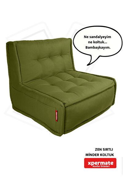 XPERMATE Sırtlı Minder Koltuk Iskandinav Tarzı Ergonomik Yer Koltuğu Sırtlıklı Oturma Minderi 80x60 Yeşil Zen