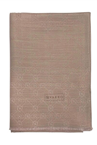 Vakko Pamuk İpek Monogram Şal 40752-Kum