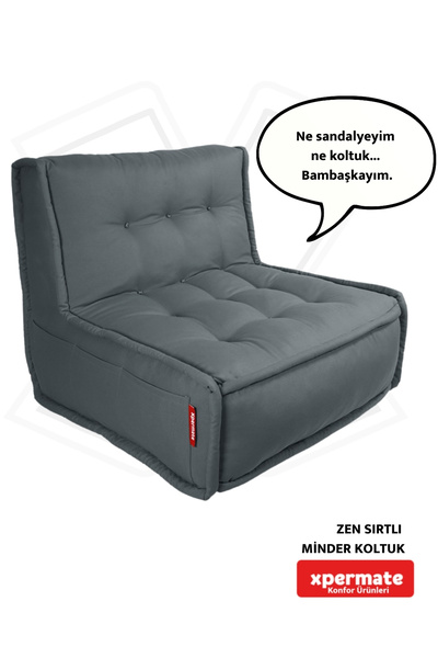 XPERMATE Sırtlı Minder Koltuk Iskandinav Tarzı Ergonomik Yer Koltuğu Sırtlıklı Oturma Minderi 80x60 Gri Zen
