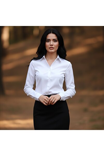 Miyalon kadın beyaz klasik gömlek