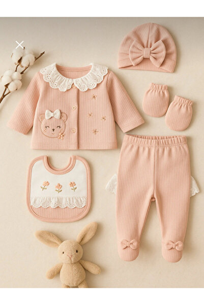 moukou %100 Pamuk Dantel Yakalı 5 Parça Çorap Hediyeli Kutulu Bebek Doğum Hed...