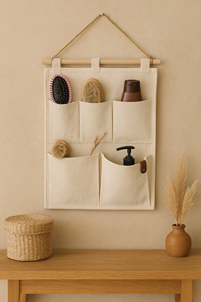 homyjr's 5 buzunare țesătură prosop multifuncțional cu cuier tip dulap de perete baie organizator bucătărie organizator 35x45