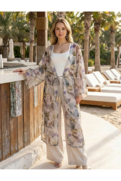 MODA Qymos Prive Watercolor Patterned Summer Beach Casual Kimono Kaftan Pareo