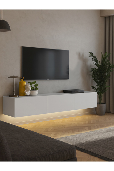 dorpek Led Li Işıklı Tv Ünitesi 180 Cm -beyaz, Modern, Şık, Geniş, Fonksiyonel Tasarım - Tv Sehpası | Cercei