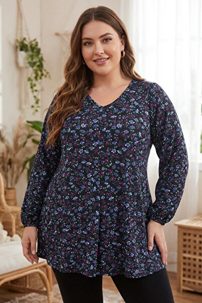 Stil Diva Bluză din lycra cu mânecă lungă, cu decolteu în V, cu volane, cu tiv elastic la glezne 321406