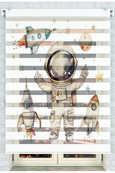 akel collection Astronot Desenli Baskılı Zebra Stor Perde – Çocuk Odası İçin