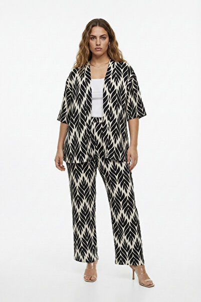 Mivoon بدلة كيمونو مكونة من قطعتين مع بنطلون من القماش المنسوج