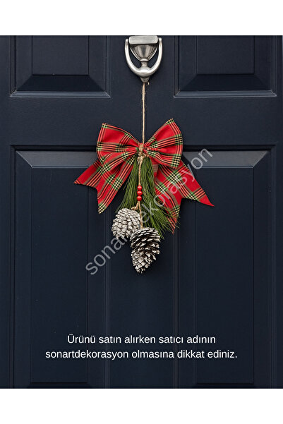 artsondekorasyon Kozalaklı Yılbaşı Kapı Süsü Ekoseli Kumaş Ev Hediyesi