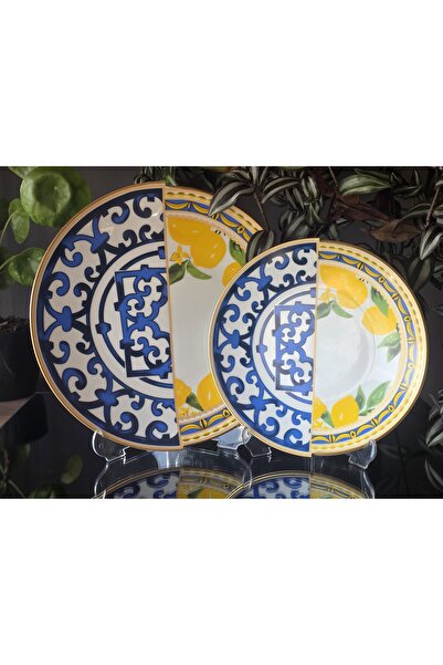 EMİRA HOME طقم أطباق لتقديم الكيك بتصميم ليمون لـ 6 أشخاص