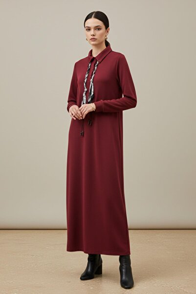 Puane Rochie confortabilă croială cu guler polo și detaliu eșarfă pentru feme...