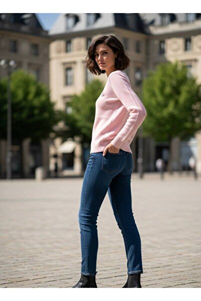 YusGos Women's V-Neck Chest Embroidered Steel Mesh High Quality Knitwear Sweater