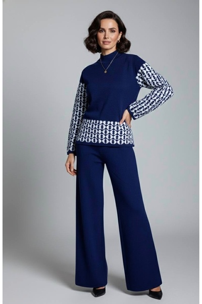 YusGos Women's Geometric Patterned Pants Sweater Knitwear Set