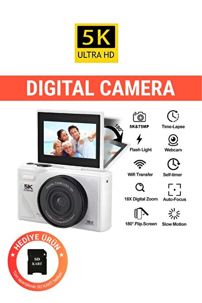 WUNİT W1 5K UHD 75 MP Dijital Kamera | 18X Zoom | Retro Tasarım | Seyahat & Vlog Fotoğrafçılığı | Ekranlı