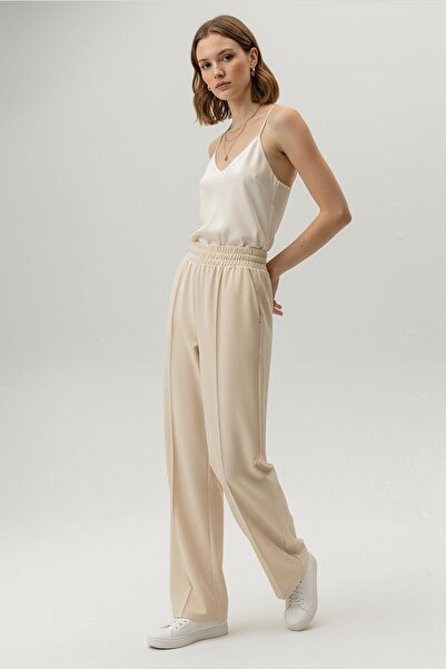 Puane Women's Elastic Waist Modal Fabric Loose Trousers - 18275Pnt - Beige