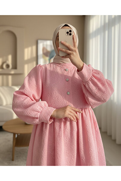 Modamorfo Tunic with stone button detail on the front and zipper on the back - pink