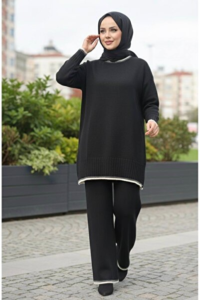 YusGos Women's Relaxed Fit Half Turtleneck Oversized Hijab Knitwear Set