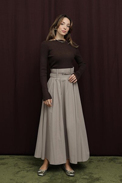 Loreen Women's Bridge Detailed Belted Skirt - 20710Etk - Mink