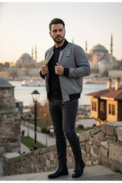 YusGos Men's Wind and Waterproof Knitted Low Collar Transitional Zippered Coat