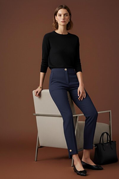 Puane Kadın Paça Düğme Detaylı kumaş Pantolon -18277PNT - NAVY