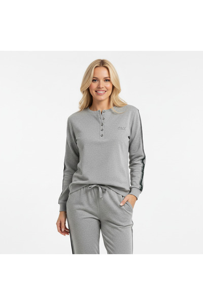 BONBON طقم بيجامة نسائي من القطن باللون الرمادي AL507 V2