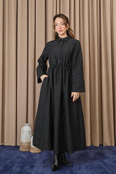 Loreen Kadın Belden Tünelli Kapitone Elbise - 20713ELB - BLACK