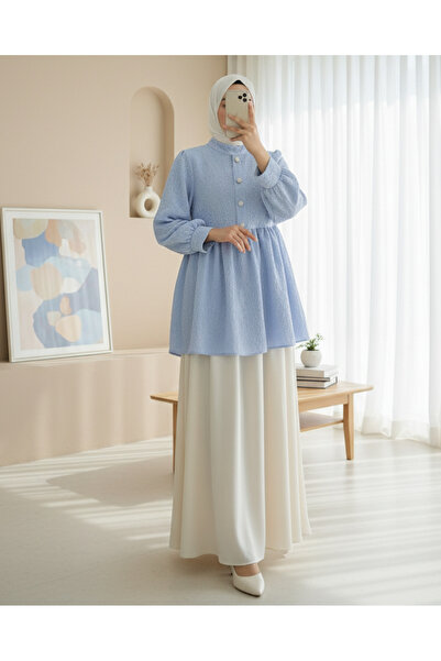 Modamorfo Stone detailed buttoned front piece back zippered tunic - baby blue