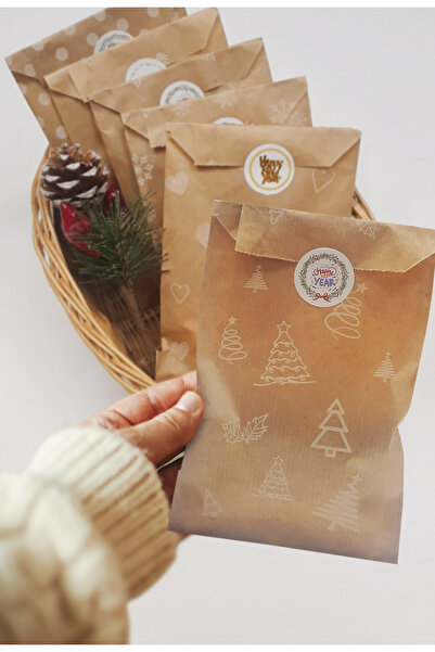 Bimotif 20 adet karışık (Kalp, Yaprak, Çam vb.) kese kağıdı, hediye paketi (11x20 cm ) ve sticker