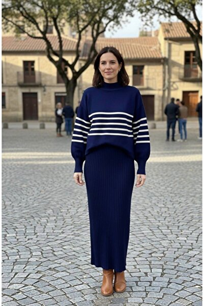 YusGos Women's Transverse Thin Stripe Pattern Sweater Dress