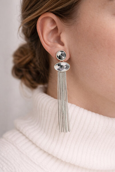 Owentis Beige Ceramic Model Hanging String Sylvana Earrings