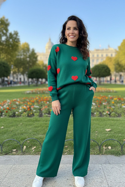 YusGos Set de pantaloni și pulover pentru femei, cu mânecă lungă, decolteu ti...