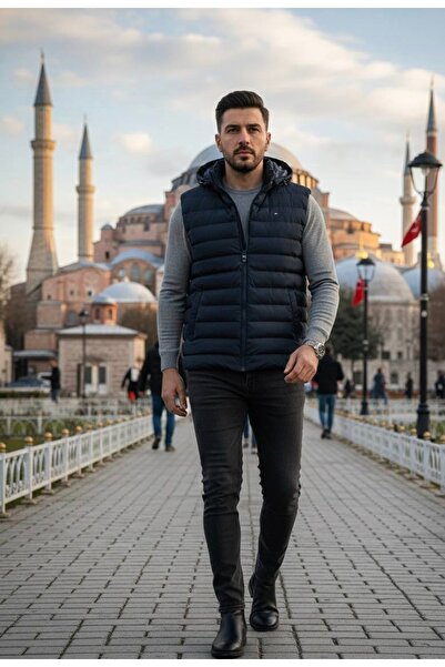 YusGos Men's Waterproof Hooded Large Size Inflatable Padded Vest with Pockets