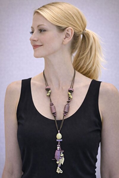 Gönülden Tasarım Mor Boncuklu Kadın Kolye 34 Cm