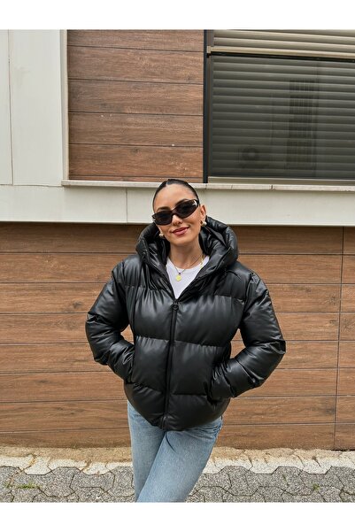 MEECY Women's Leather Puffer Jacket