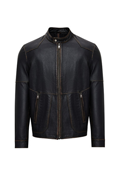 Derimod James Erkek Siyah Hakim Yaka Deri Mont 25WGE6588VD