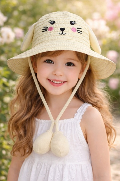 GlassySKY Дитяча шапка з рухомим козирком з плетеного полотна - з вушками