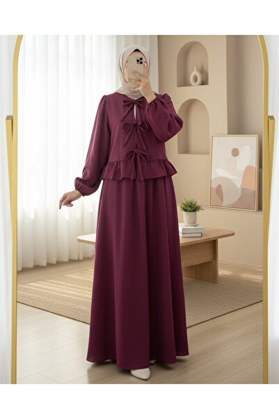 Modamorfo Костюм с връзки отпред и еластичен ръкав с пола - бордо червен