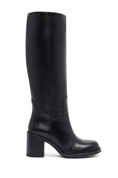 Derimod Kadın Siyah Fermuarlı Kalın Topuklu Deri Çizme 25WFD282118