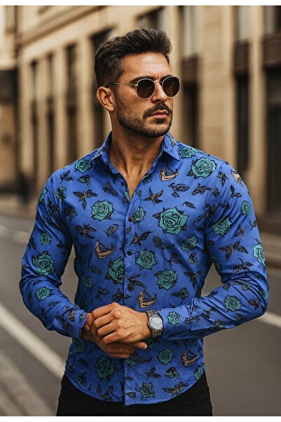 YusGos Ανδρικό πουκάμισο από βαμβακερό μοτίβο με κανονικό μακρύ μανίκι που σι...