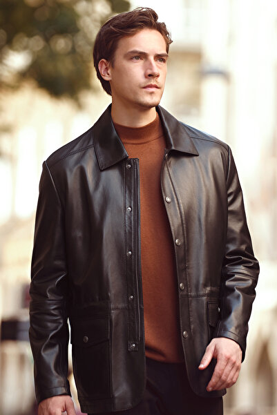 Derimod Salah Erkek Siyah Gömlek Yaka Deri Mont 25WGD6585U4