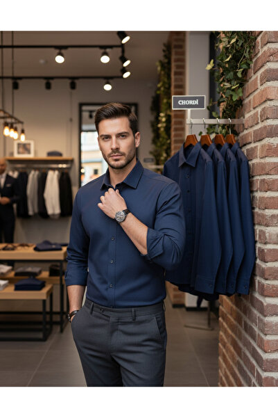 YusGos Cămașă pentru bărbați cu mâneci lungi din bumbac texturat, cu croiala ...