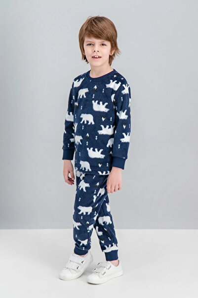 ROLY POLY White Bear Lacivert Erkek Çocuk Polar Pijama Takımı
