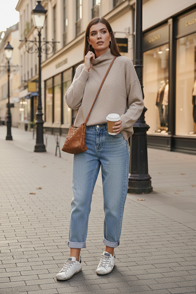 Lela Pulover din tricot cu textura moale, cu gât rotund, cu o formă supradime...
