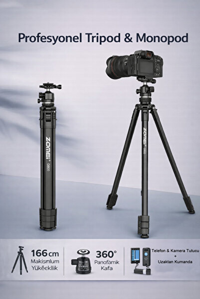 Coverzone 1.6m Profesyonel Fotoğraf Video Tripodu 5kg Taşıma 360° Panoramik T...