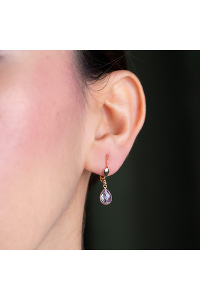 Goldstation 14 Ayar Altın Küpe Zirkon Damla Taşlı(LİLA)