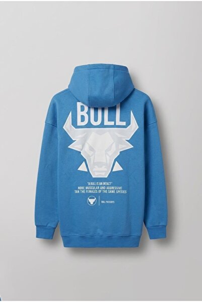 ablukaonline Erkek Oversize Bull Baskılı Hoodie Mavi