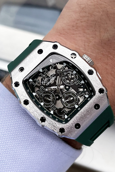 Ferrucci Function Orijinal Erkek Kol Saati Su Geçirmez Yeşil Renk Silikon Kordon + Hediye Bileklik FRE2050C4